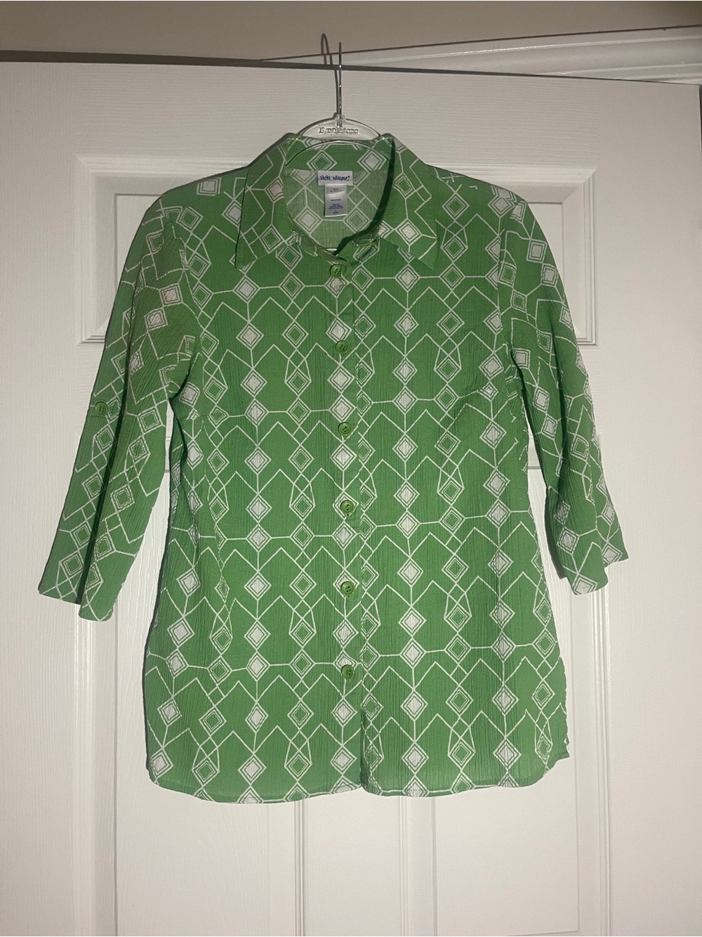 Vintage Vicki Wayne Green Geometric Cotton Button-Up